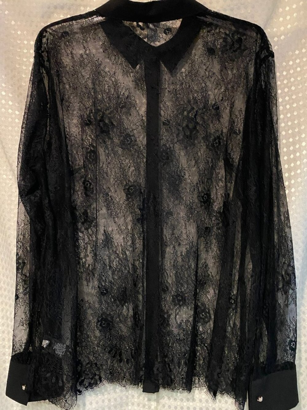a.n.d  Sheer Black Full Lace Floral Blouse Long Sleeve SIZE XXL